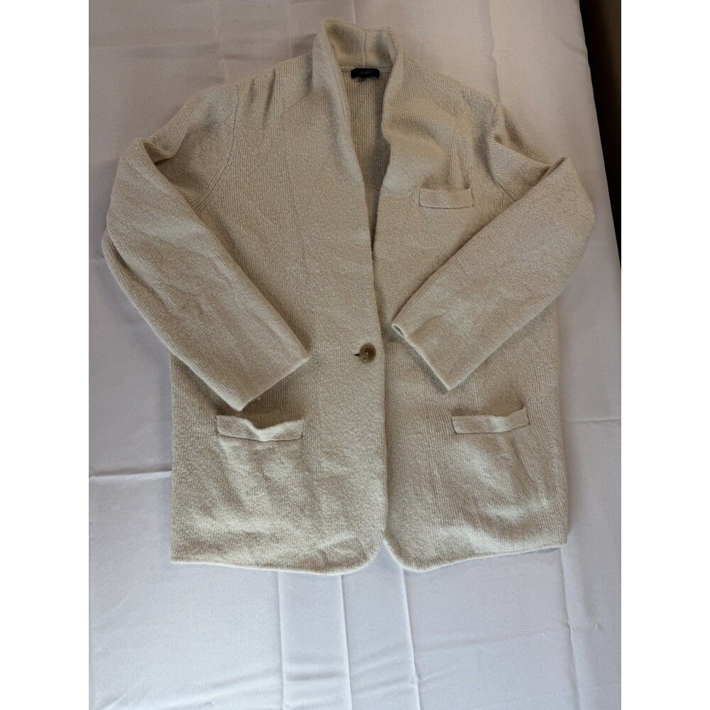 J. Crew #BA551 Women's Wool-Blend Cocoon Sweater Blazer Cardigan Cream Pockets L
